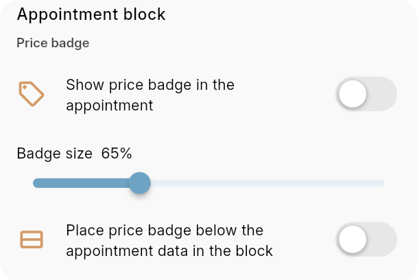 Bookairy Kalenderinstellingen afspraakprijs badge-opties