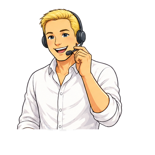 Bookairy-ondersteuningsavatar met een headset voor ingebouwde ticketondersteuning