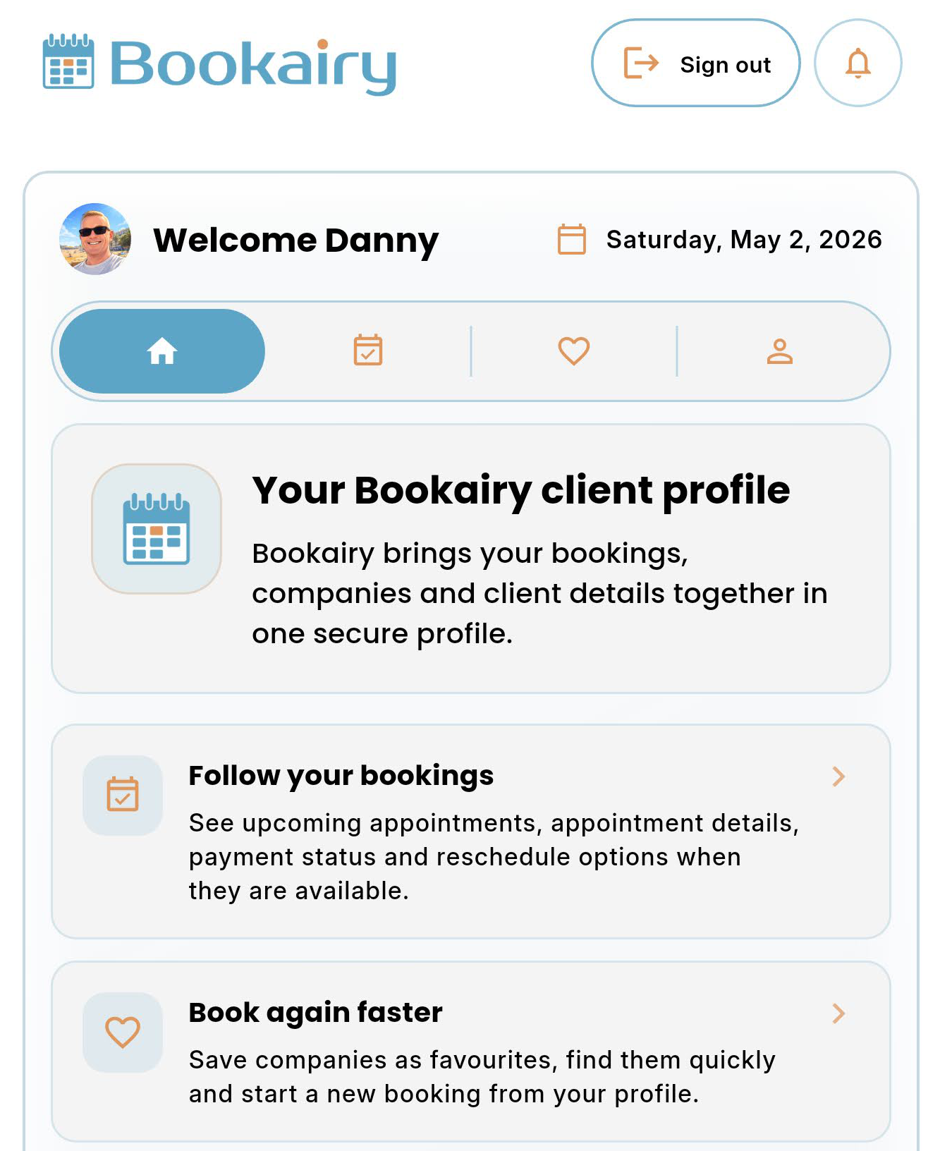 Bookairy voorbeeld van clientprofielinterface